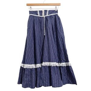 Vintage Gunne Sax Lace Up Cottagecore Peasant Midi Skirt Size 5 Juniors